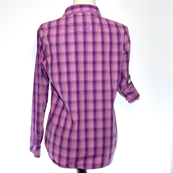 Bit & Bridle Pink Plaid Pearl Snap Top Size S - Picture 6 of 7